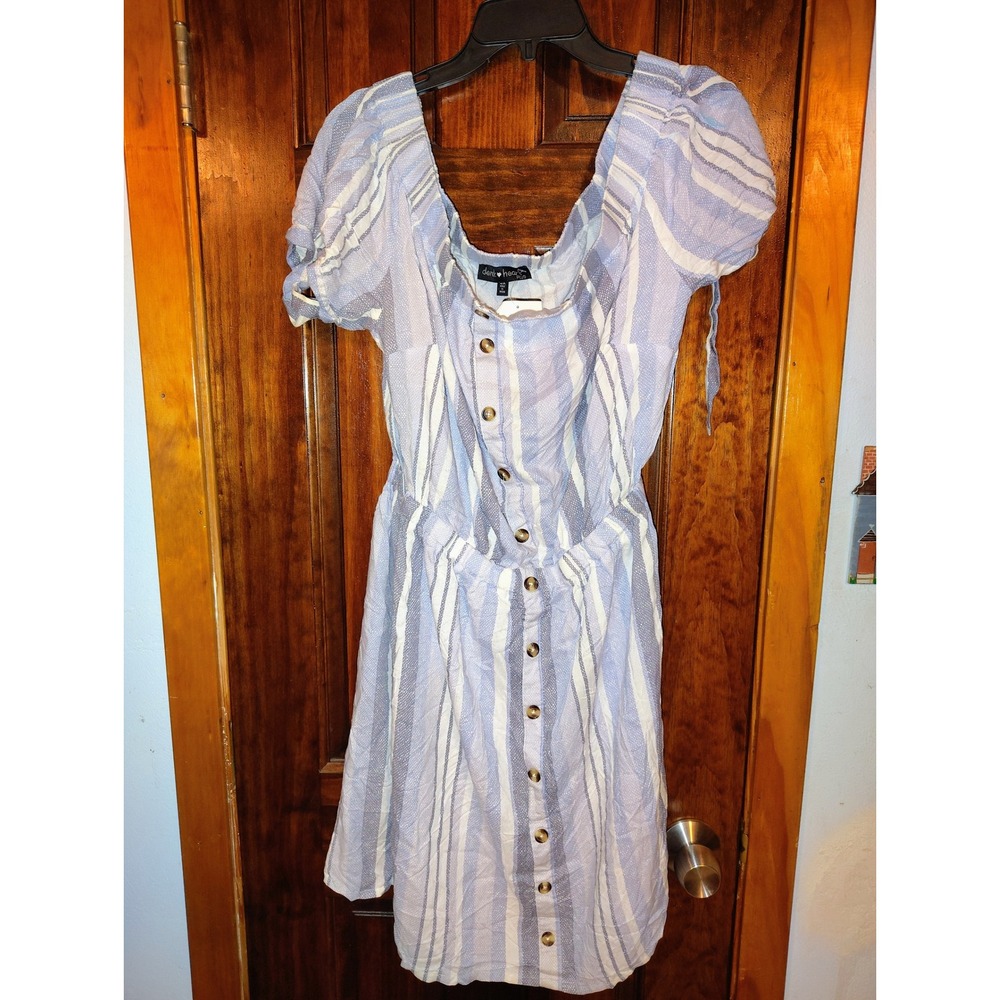Derek Heart Plus Size 3X Blue White Striped Button Front Mini Dress